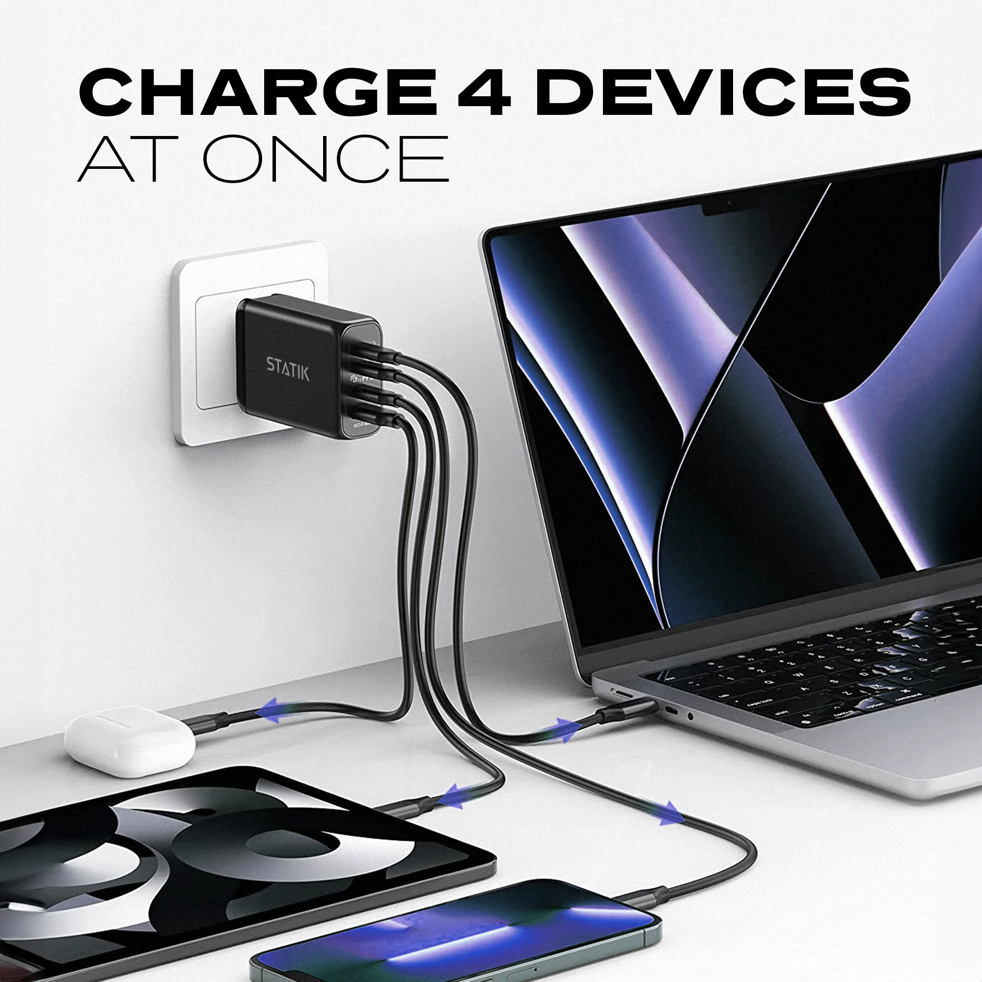 100W GaN Power Adapter | 4 Ports Wall Charger | Universal & Compact - Image 3