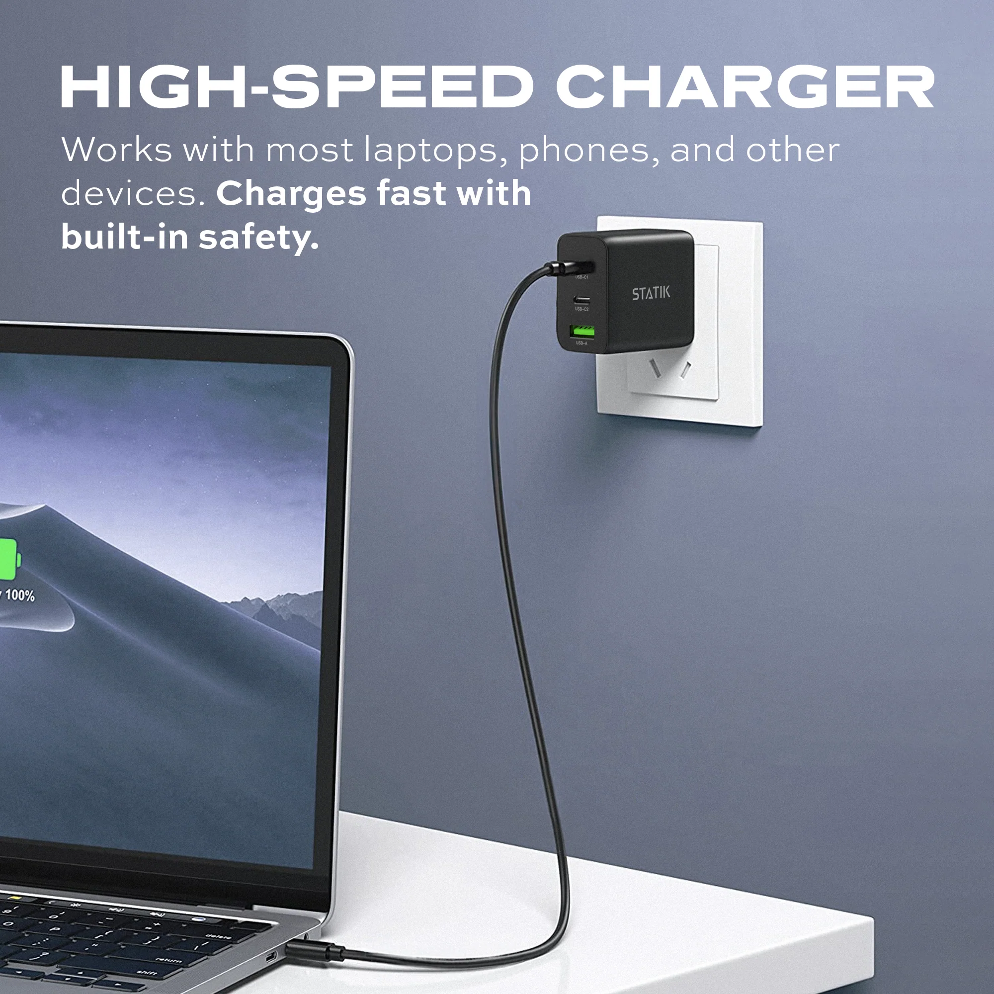 65W GaN Power Adapter | 3 Ports Wall Charger | Universal & Compact - Image 5