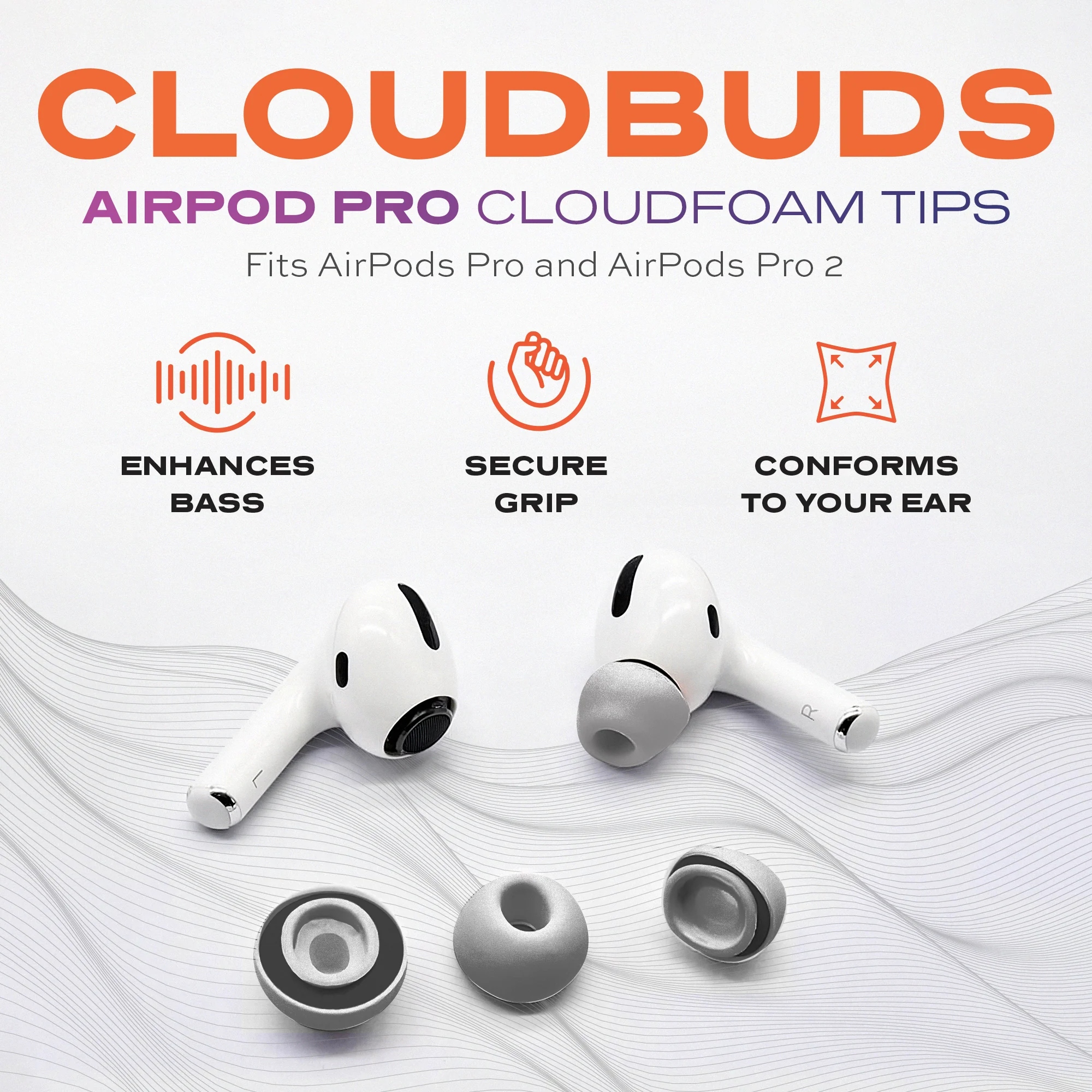 CloudBuds | Airpods Pro Tips | Memory Foam Ear Tip Replacement | 3 Sizes - Image 3