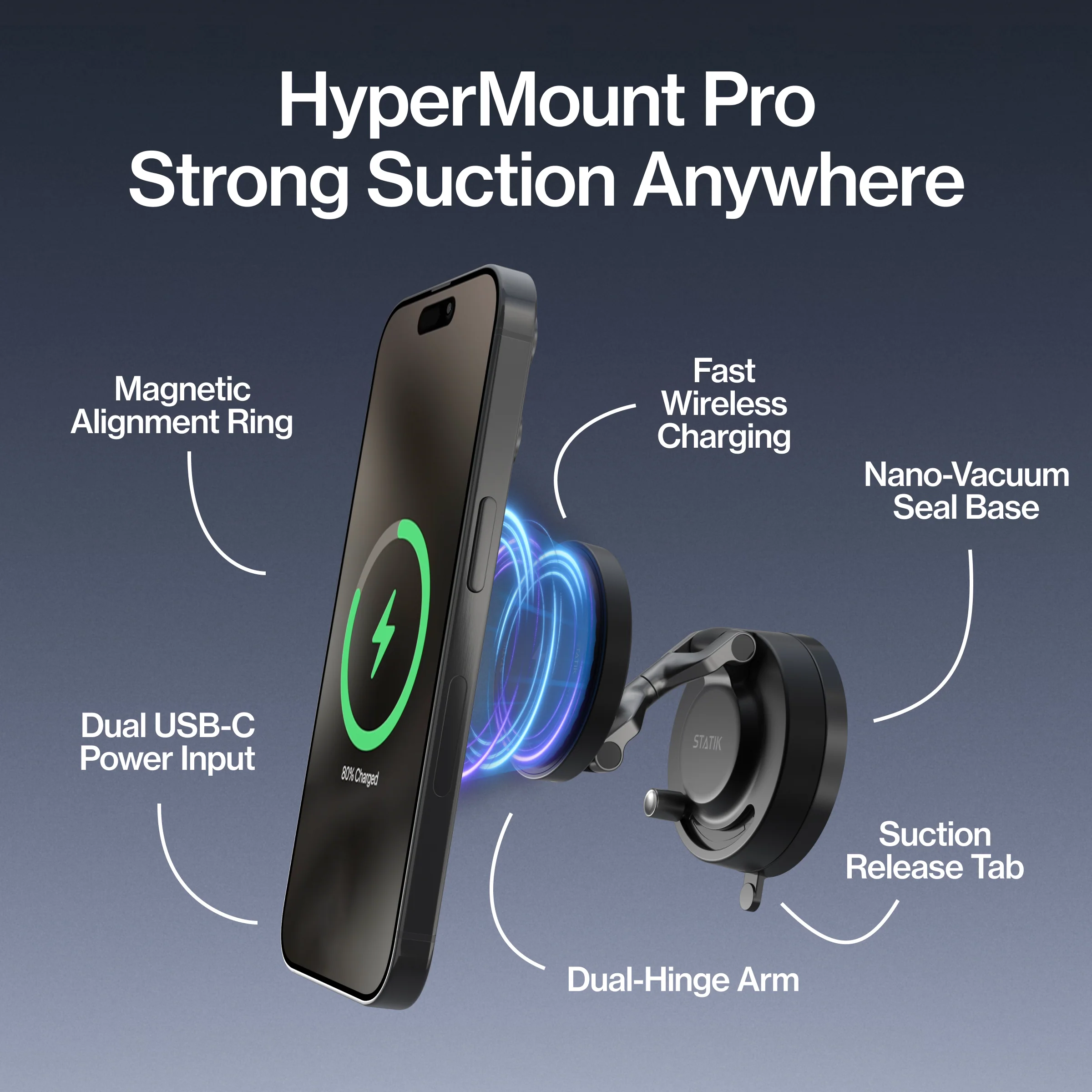 HyperMount Pro | 15W Wireless Charging Nano-Vacuum Mount - Image 3