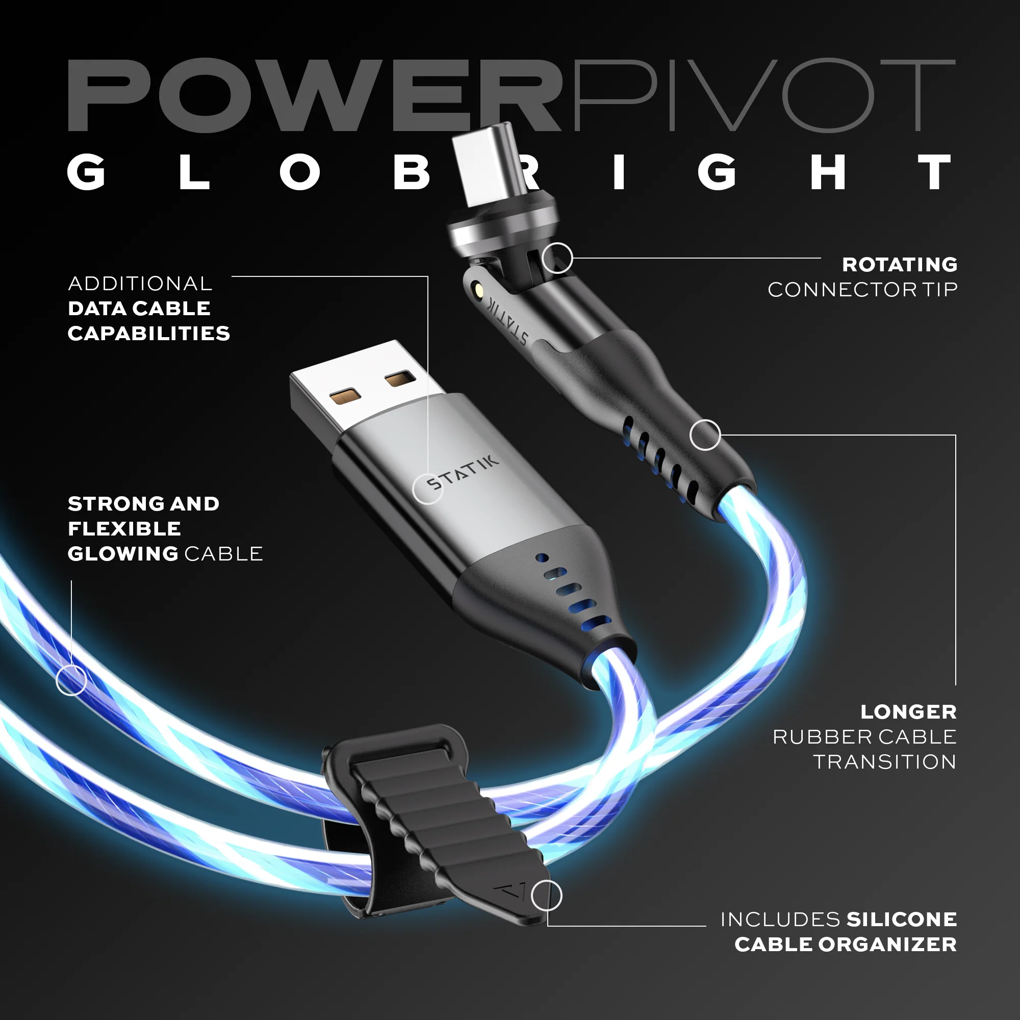 PowerPivot® GloBright® | USB-A to USB-C or Lightning | Data & Charge - Image 5