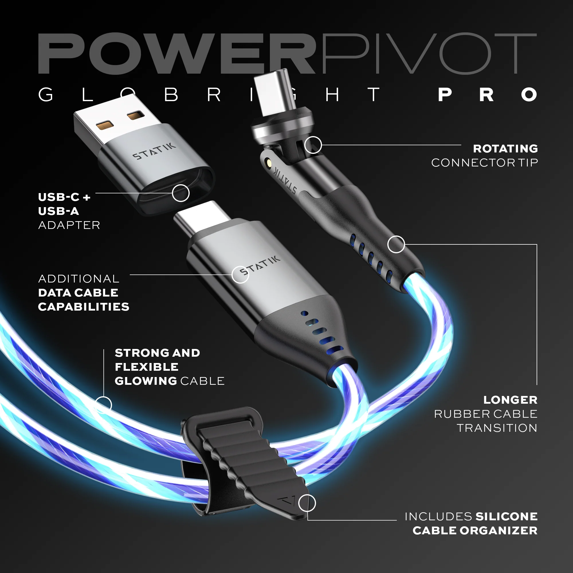 PowerPivot® GloBright® Pro | USB-C to USB-C | Rotating head - Data & Fast Charge | 6.6ft (2m) - Image 6